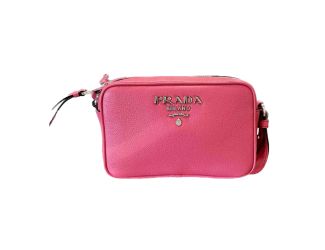 Prada Vitello Phenix Pink Leather Silver Logo Small Camera Crossbody Bag