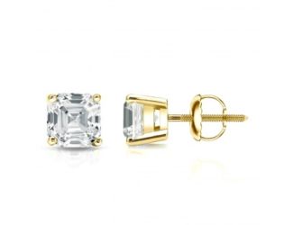 Bright White Pristine Asscher Lab Grown Diamond Screwback Stud in 14K Yellow Gold 1.60ct, GH, VS