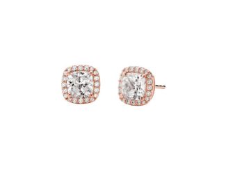 Precious Metal Sterling Silver Pave Square Stud Earrings Rose Gold