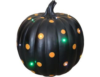 15.5-In. Pre-Lit Black Designer Pumpkin with Orange Polka Dots, Battery Operated