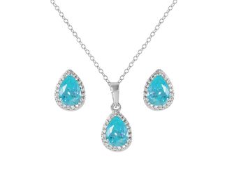 PARIKHS Rhodium Plated Pear Shapped Zircon December Birthstone Set in 925 Sterling Silver