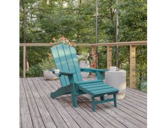 Commercial All-Weather Adirondack Chair with Pullout Ottoman & Cupholder - Blue