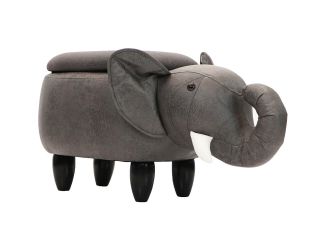 15-In Seat Height Dark Gray Elephant Animal Shape Storage Ottoman Furniture for Nursery, Bedroom, Pl