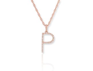 PARIKHS Diamond Initial 'P' Pendant Necklace in 18k Rose Gold over Sterling Silver 0.10ct IJK-I2