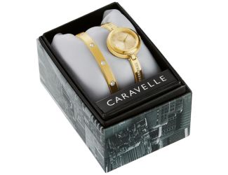 Caravelle Ladies Bracelet Watch Bangle Box Set Gold Tone