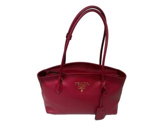 Prada Vitello Phenix Leather Rubino Red Top Handle Shoulder Bag