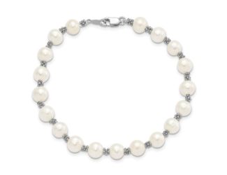 Sterling Silver White Freshwater Cultured Pearl Bracelet