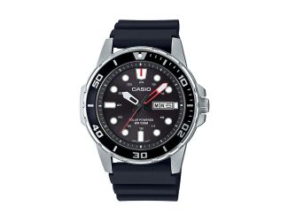 Mens Classic Diver Inspired Analog Solar Black Strap Watch Black Dial