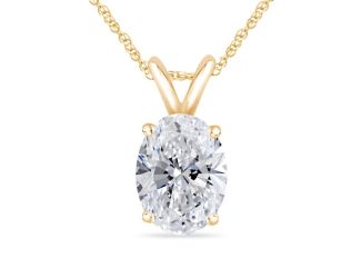 Bright White Pinnacle Oval Lab Grown Diamond Pendant with chain in 14K Yellow Gold 1.20ct,GH,VVS