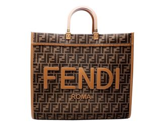 Fendi Sunshine Jacquard Canvas Leather Brown Zucca Large Tote