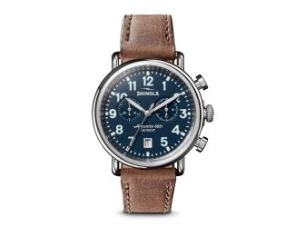 Unisex Runwell Chrono British Tan Leather Strap Watch Midnight Blue Dial