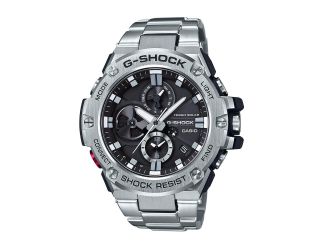 Mens G-Steel Mobile Link Silver-Tone Watch Black Dial