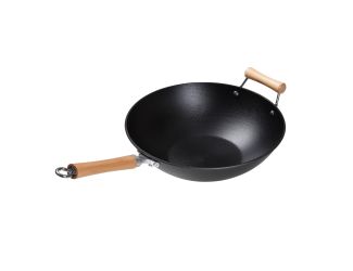 Joyce Chen - Professional Series 14" Preseasoned Cast Iron Flat Bottom Wok w/Maple Handle