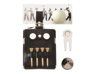 Golf Flask W/ Blk Golf Case, Ss 6 Oz Cap