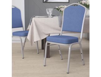 Crown Back Stacking Banquet Chair in Blue Fabric - Silver Frame