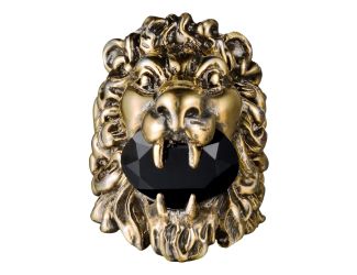 Gucci Lion Head King Ring With Crystal Aged Gold and Black 8
