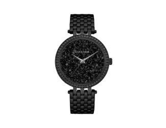 Caravelle Ladies Rock Crystal Dial Watch Black SS Bracelet