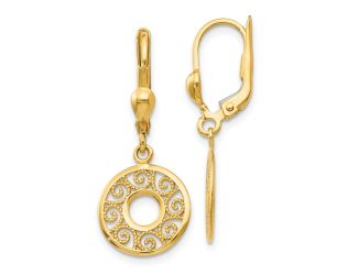 14K Leverback Filigree Earrings