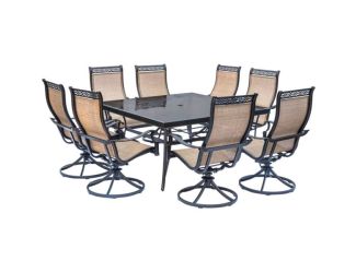 Monaco 9-Piece Dining Set with Eight Swivel Rockers and a Large 60 In. Square Dining Table