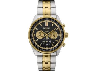 Seiko Essentials TT Chronograph Black Dial, Gold Accents, Gold/Silver bracelet