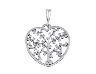 PARIKHS Flat Heart Shaped Heart Tree Pendant with chain in 925 Sterling Silver