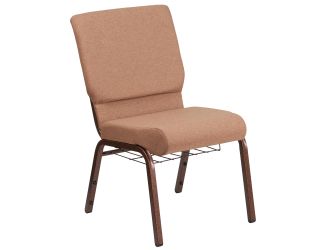 18.5"W Church Chair in Caramel Fabric with Cup Book Rack - Copper Vein Frame