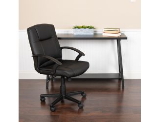 Flash Fundamentals Mid-Back Black LeatherSoft-Padded Task Office Chair with Arms