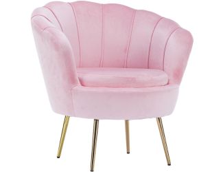 30-In. Circular Lotus Accent Chair - Faux Velvet with Gold Legs, Pink