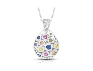Belle Etoile Round Multi color Cubic Zirconia studded Byzantine Pendant - 925 SS with chain