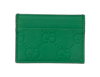 Gucci GG Leather Rubber Effect Green Card Holder Wallet