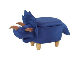 15-In. Seat Height Denim Blue Triceratops Dino Storage Ottoman, Furniture for Nursery, Bedroom, and