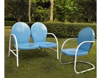 2 Pc Outdoor Seating Set - Loveseat & Chair in Sky Blue