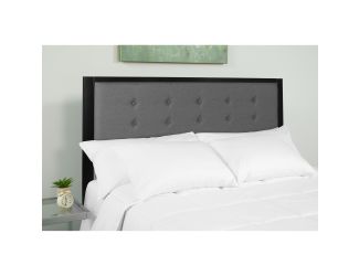 King Size Upholstered Metal Panel Headboard in Tufted Dark Gray Fabric