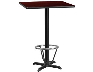 24" SQ Mahogany Laminate Table Top w/ 22"x 22" Bar Height Table Base & Foot Ring