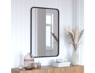Wall Mount 24x36 Accent Mirror with Matte Black Metal Frame/Silver Backed Glass