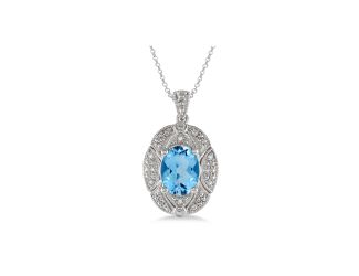 Blue Topaz & Diamond Oval Necklace