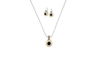 Genuine Black Onyx & Pave Pendant Pendant and Black Onyx French Wire Earring Set