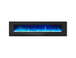 78 In. Wall-Mount Electric Fireplace in Black with Multi-Color Flames and Crystal Rock Display