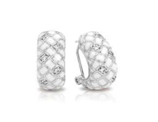 Belle Etoile Round Cubic Zirconia studded White Enamel Harlequin Earrings - 925 Sterling Silver.