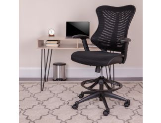 Black High Back Mesh Drafting Chair with LeatherSoft Sides and Adjustable Arms