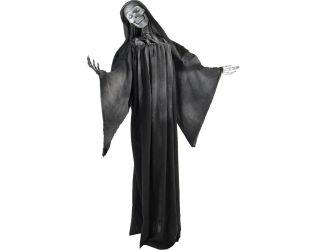 63-In. Talking Reaper, Indoor/Outdoor Halloween Decoration, Flashing White Eyes, Poseable, Battery-O