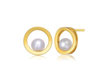 Delphine Golden Dot Pearl Earrings Size 0.23"