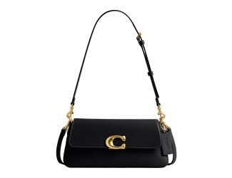 Refined Calf Leather Jet Shoulder Bag - Black/Brass