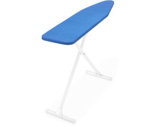 Deluxe T-Leg Ironing Board with Perforated Metal Top, White Frame, and Padded Blue Cover