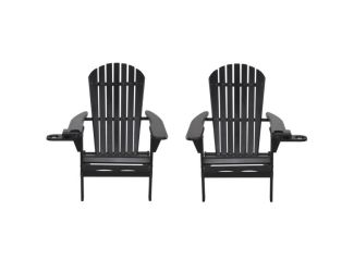 Blizzard - 2 Foldable Adirondack Chairs w/Cup Holders - Black