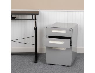 Ergonomic 3-Drawer Mobile Locking Filing Cabinet Storage Organizer-Gray