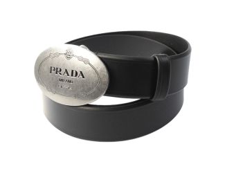 Prada Mens Navy Saffiano Leather Belt Silver Belt Buckle Size 100/40