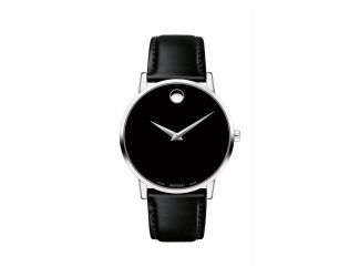Mens Museum Classic Silver & Black Smooth Leather Strap Watch Black Dial