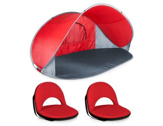 Manta Portable Beach Tent w/ 2 Portable Recliner Seats Red
