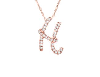 PARIKHS Diamond Initial Pendant Alphabet 'H' in 14K Rose Gold over Sterling Silver 0.12 ct , IJK-I3